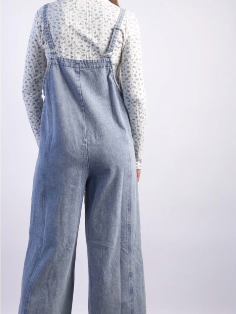 293 Very J Light Blue Denim Wide-Leg Jumpsuit Overalls - Picture 2 of 2